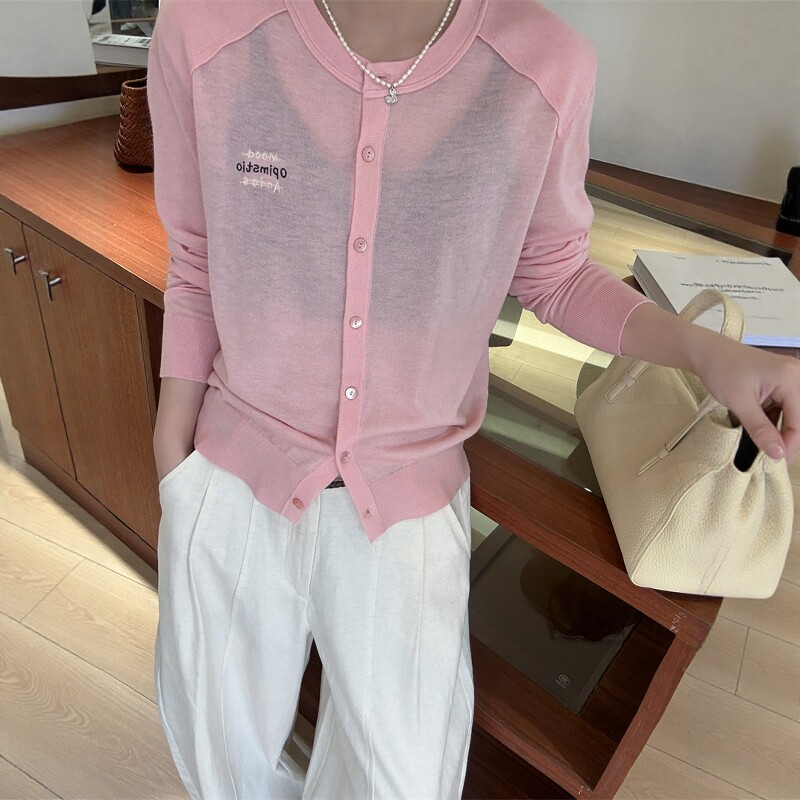 欧洲站2026早春新款欧货糖果色刺绣字母宽松百搭排扣羊毛针织开衫