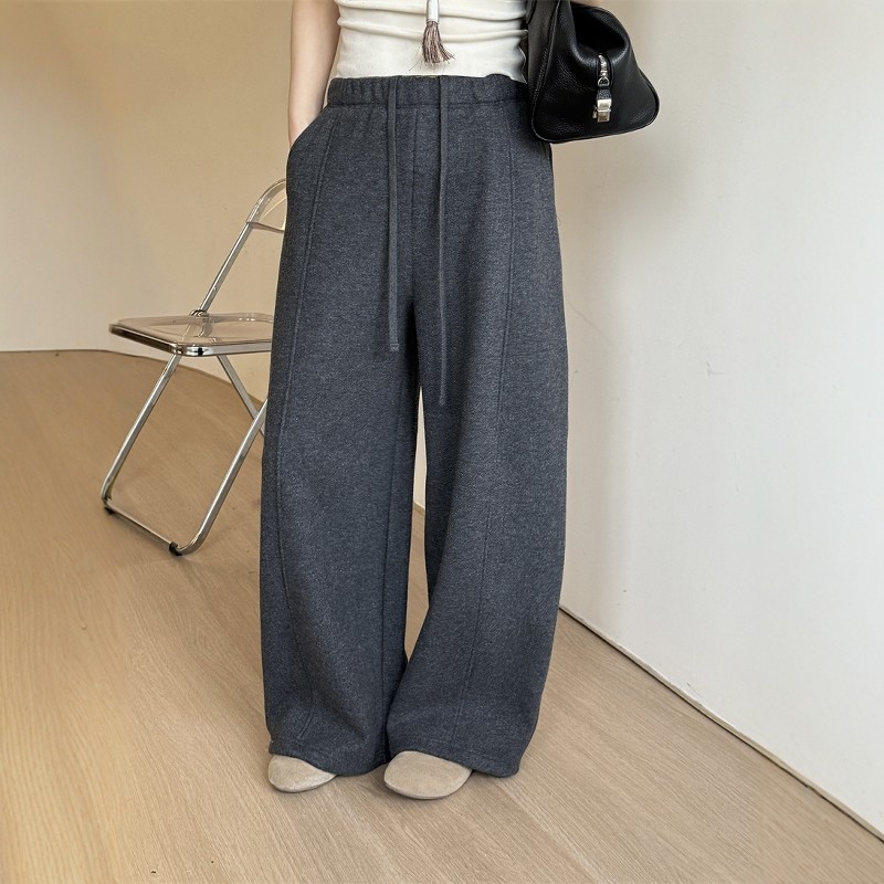 欧洲站2025冬季新款欧货时尚立体剪裁加绒阔版休闲弯刀裤显瘦长裤