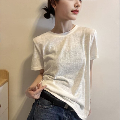 欧洲站2026夏季新款欧货设计感后背拼蕾丝镂空圆领宽松短袖T恤女