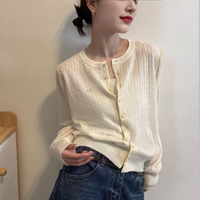 欧洲站2026春季新款欧货时尚金属字母麻花纹休闲百搭羊毛针织开衫