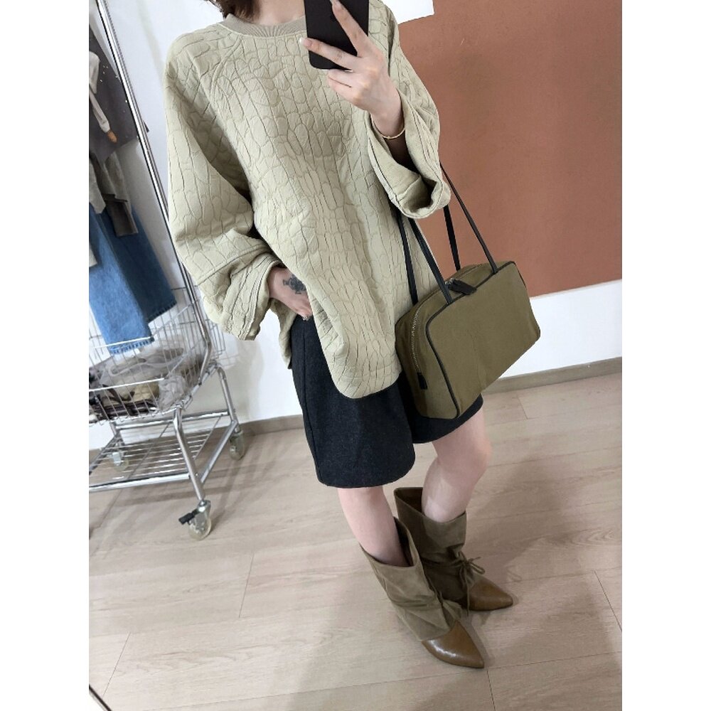 欧洲站2026秋季新款欧货慵懒风肌理感圆领套头宽松大袖口卫衣女潮
