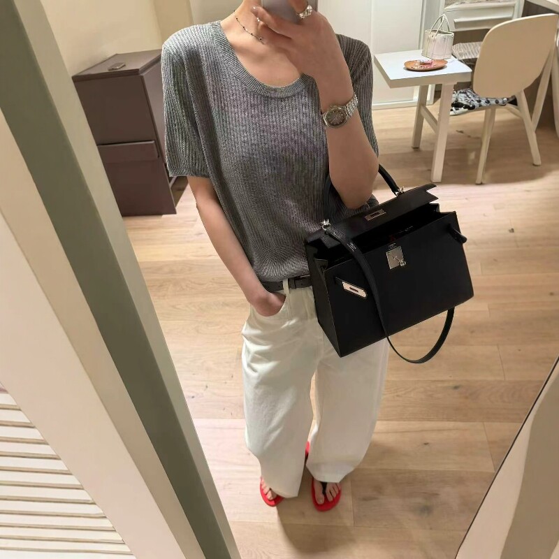 欧洲站2026春季新款欧货基础款宽松纯色短袖羊毛针织打底衫上衣女