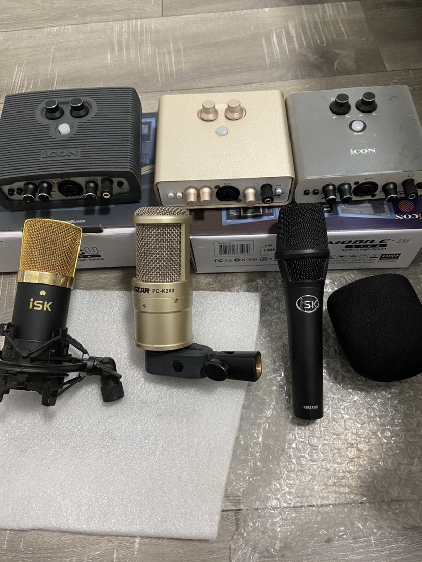 二手艾肯4代micu声卡全套装isk大振膜电容麦克风户外无线话筒设备