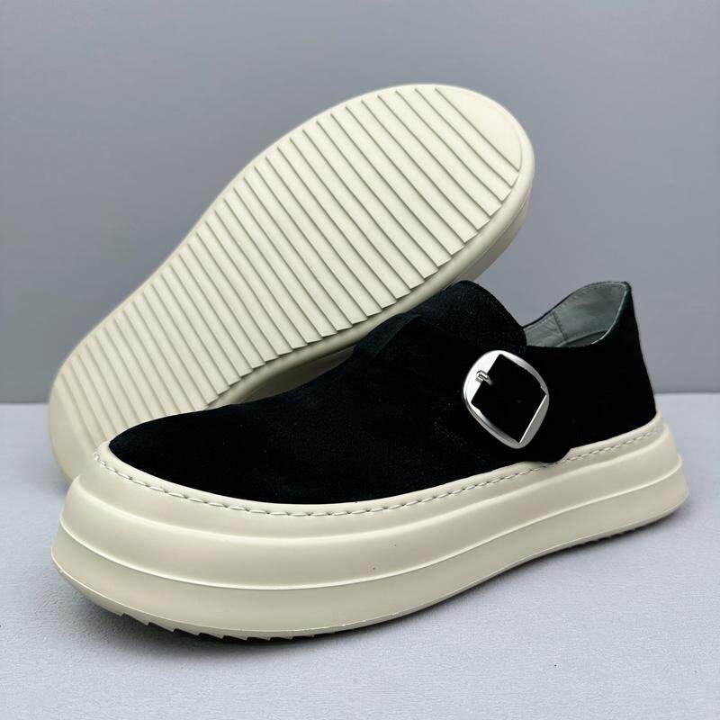 2025春夏透气复古乐福鞋男士一脚蹬懒人鞋厚底休闲鞋搭扣板鞋子男