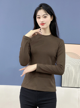 春季新款莫代尔圆领黑色内搭女修身大码长袖打底衫可外穿T恤Y119