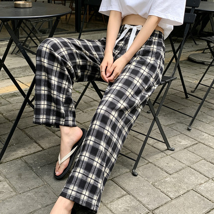 棉绸女士家居裤夏季宽松阔腿裤薄款人造棉防蚊裤休闲可外穿遛弯裤