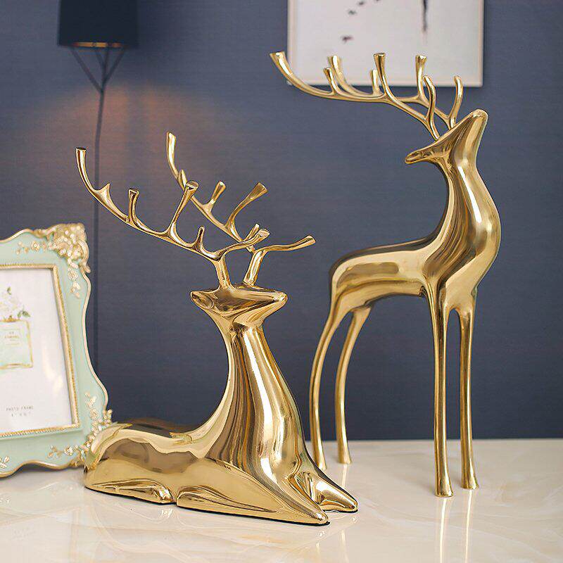 纯铜梅花鹿纯铜摆件黄铜饰品轻奢摆件家居饰品电视柜摆件酒柜