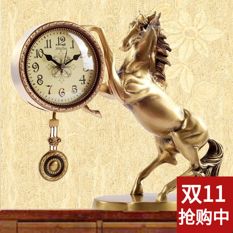 纯铜马仿古钟表欧式纯铜座钟客厅创意台钟时钟静音时尚装饰桌摆件