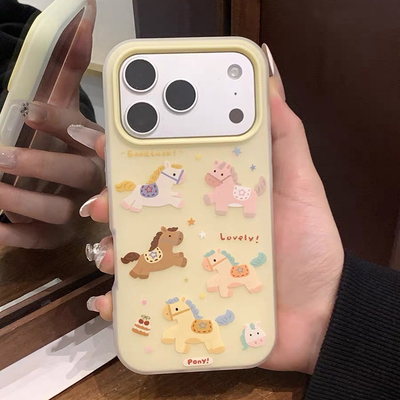 黄色卡通小马适用K80/K70小米17/15手机壳K60二合一红米NOTE15全包Turbo4防摔12硅胶K90软壳K40可爱13PRO女款