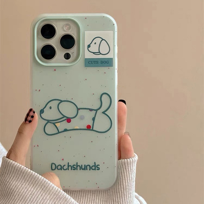 韩风薄荷绿泼墨腊肠狗FIND X8适用OPPO Reno14/13/11手机壳12/K10/8硅胶A72小众A93S/6/9PRO全包A3防摔A58X女