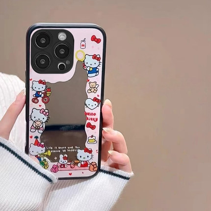 哈喽kitty猫补妆镜K11适用OPPO Reno13/12手机壳10/9pro+全包Find X8/7/6硅胶A72/53防摔96可爱A93S卡通58女