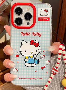 可爱格子凯蒂猫OPPO Findx8适用Reno9/8手机壳12/10pro+/6/7全包A93防摔A11硅胶A56/4SE挂绳A58/A72/A92S女款