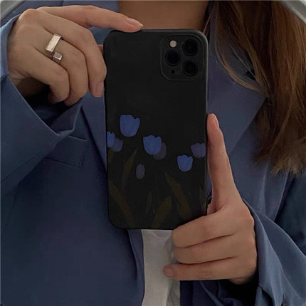 蓝色花朵适用华为nova7/8手机壳6se全包9小众5ipro硅胶10防摔3i/4e软壳5z女