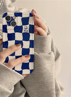 蓝色棋盘格华为nova8/6手机壳7se硅胶9/10全包5pro直边3i软壳4e男女