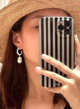 黑色条纹适用iphone13/14promax苹果15手机壳11硅胶12Pro全包xs防摔xr个性14plus小众678plus新款xsmax软壳女