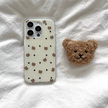 波点棕色小熊适用K70至尊版小米13/14手机壳K60红米K50/TURBO3/NOTE13硅胶11防摔10S/12T女K40PRO+/Civi4PRO
