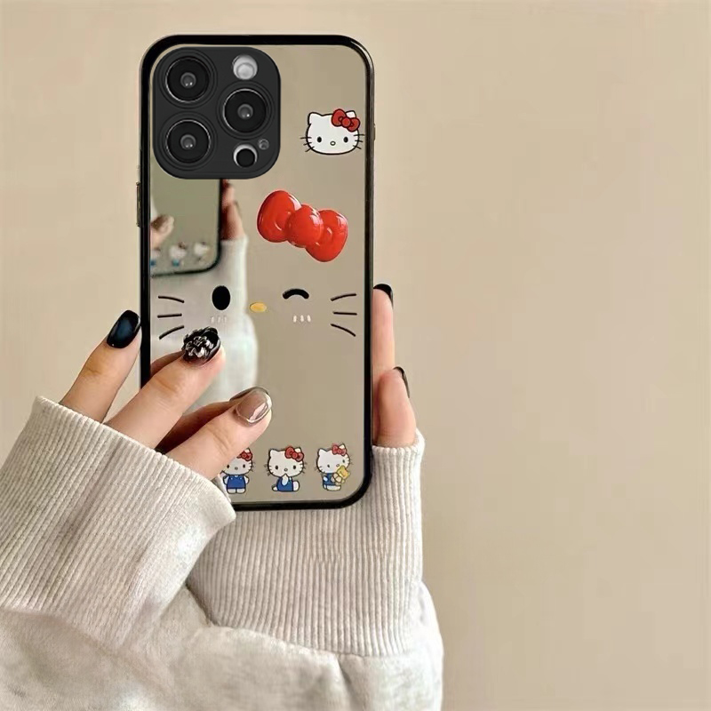 蝴蝶结kt猫补妆镜K11适用OPPO Reno13/12手机壳10/9pro+全包Find X8/4/A2防摔A72/53创意6可爱A93S卡通7女A1x