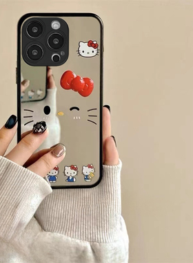 蝴蝶结kt猫补妆镜K11适用OPPO Reno13/12手机壳10/9pro+全包Find X8/4/A2防摔A72/53创意6可爱A93S卡通7女A1x