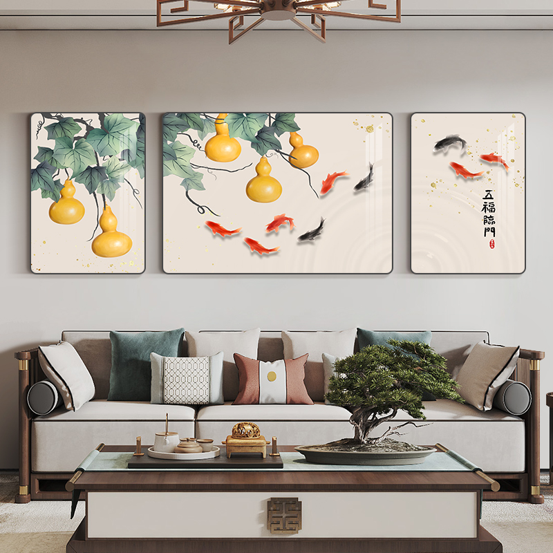 定做鱼图客厅画饰简约现沙发景墙背挂新中式代三联画寓装画意好墙