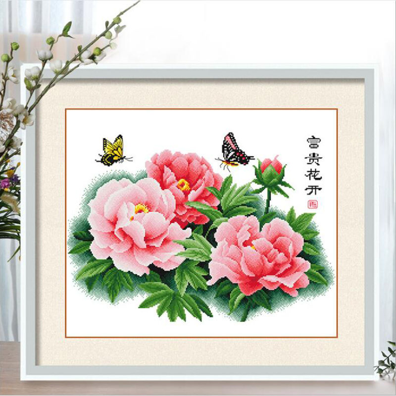 十字绣自己牡丹花富贵客厅简约