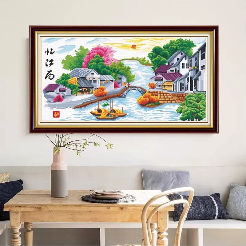 忆江南十字绣2024新款现代中式风景画客厅餐厅江南水乡小件自己绣