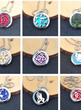 清仓价】钛钢玫瑰金色香薰项链香水精油不锈钢镂空相盒吊坠毛衣链