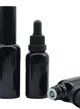 【5个装】 高档黑色避光玻璃分装空瓶细雾喷雾瓶精油滴管瓶旋盖瓶