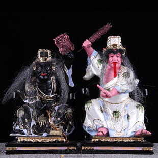 七爷八爷神像木雕大二爷伯黑白无常神像香樟木供奉招财摆件新品