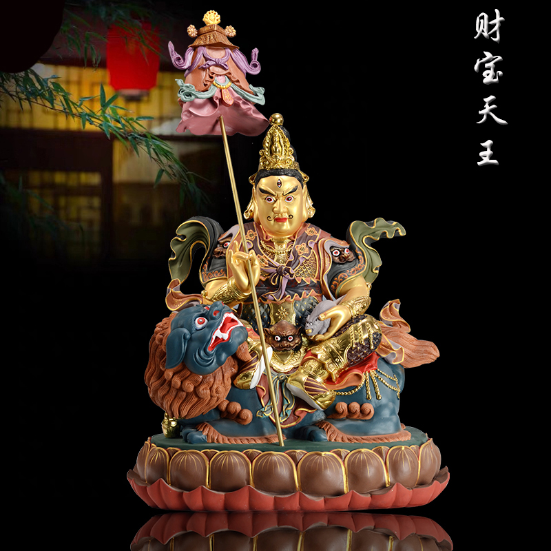 财宝天王佛像 北方多闻天王毗沙门天王藏传护法财神树脂摆件