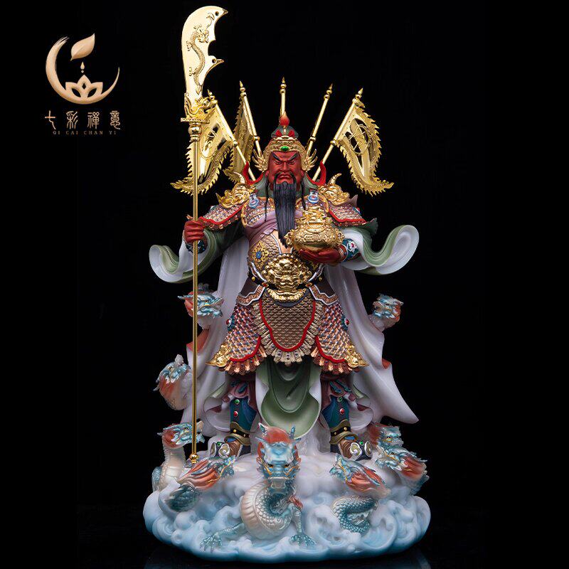 汉白玉九龙关公神像武财神关二爷关圣帝君像家用玄关店铺供奉摆件