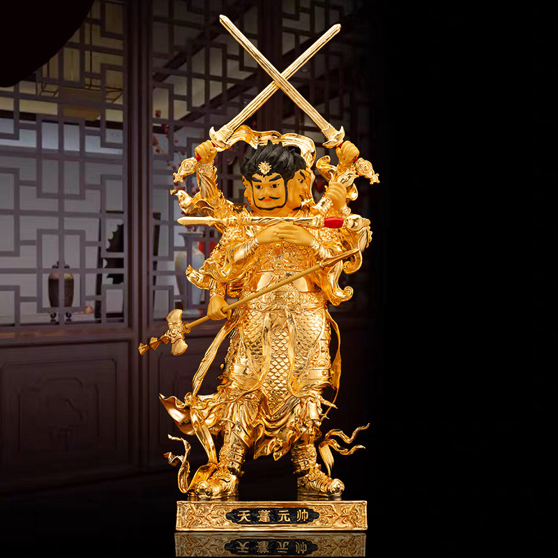 19寸纯铜鎏金天蓬元帅佛像护法神三头六臂天蓬元帅星宿神摆件