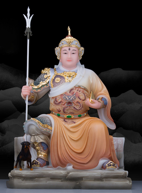 汉白玉华光大帝神像实心玉石三眼马灵官马元帅石雕家用工艺品摆件