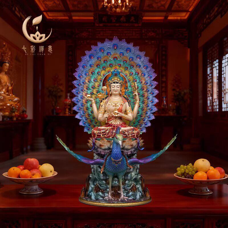 纯铜孔雀明王佛像摆件金刚佛母大明王多罗菩萨像家用客厅孔雀度母
