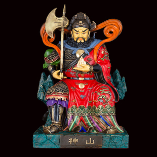 祥狮纯铜彩绘山神爷神像土地山神爷寺庙家居供奉佛像工艺品摆件