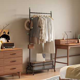 中古风衣帽架落地卧室客厅家用脏衣篮可移动高级感衣服架子挂衣架