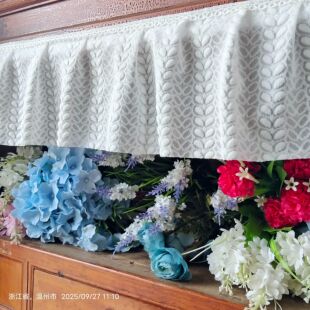 立体麦穗绣花咖啡帘门帘短帘纱帘半帘小飘窗帘魔术贴免打孔粘贴