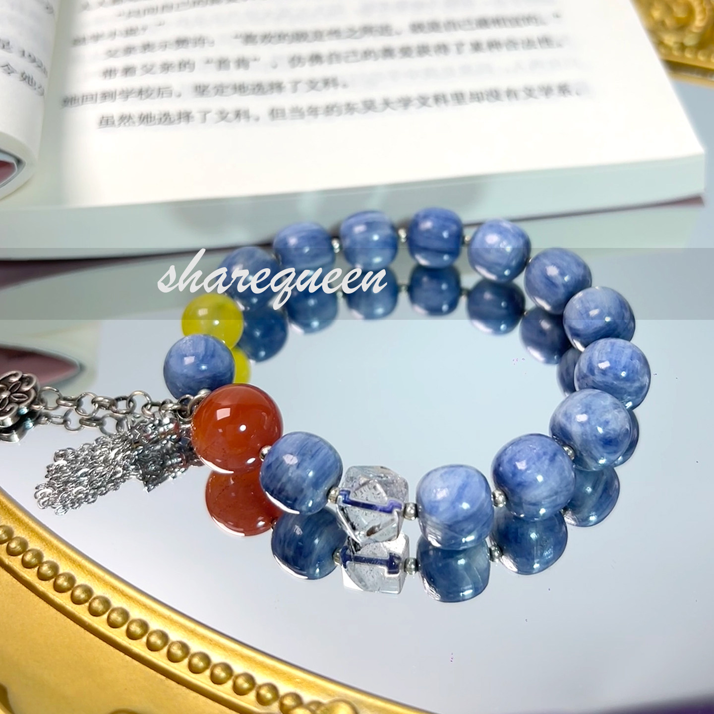 天然蓝晶石搭配南红玛瑙金葡萄切面白水晶手链男女同款小众设计