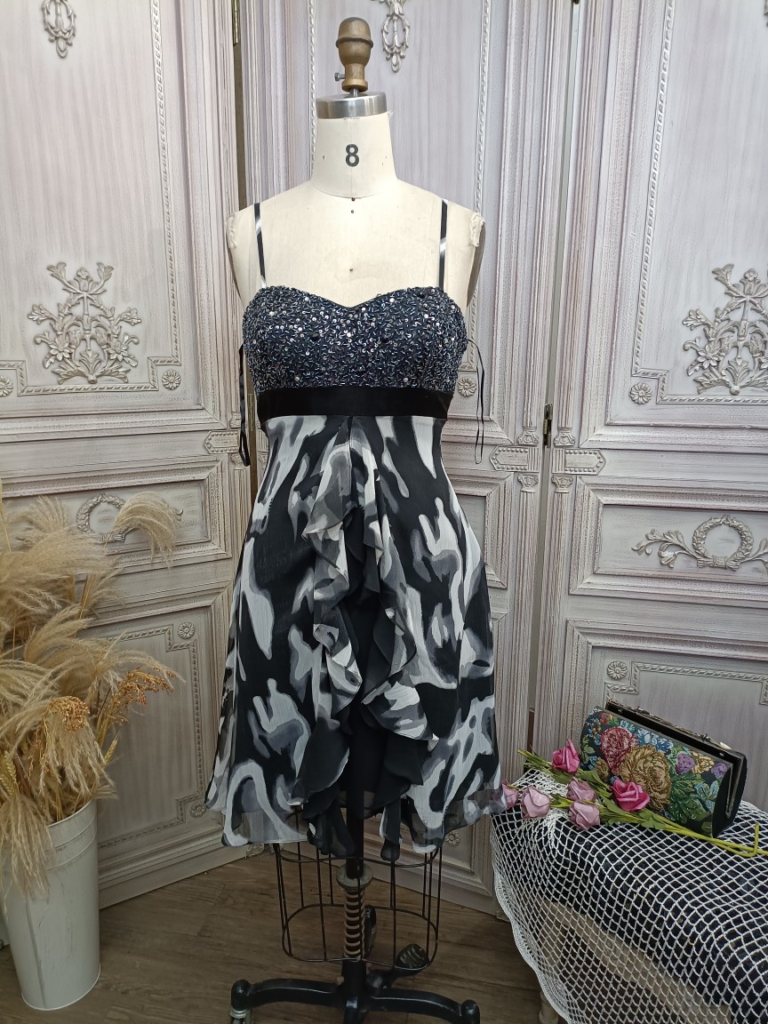 0602b    L码雪纺印花抹胸吊带晚礼服