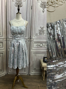L XL 2XL 银色复古亮片礼服裙 派对生日裙blingbling