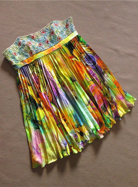 11.26花色复古艳丽抹胸晚礼服裙短款特大码宴会百褶0820attt