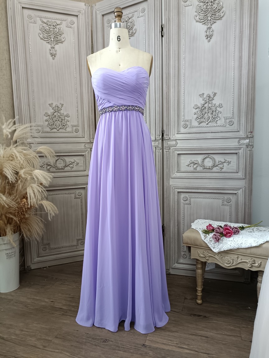 0602b    M码紫罗兰抓皱抹胸修身连衣裙