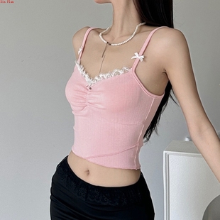 蕾丝花边小蝴蝶结V领小性感粉色吊带背心Bow camisole vest pink