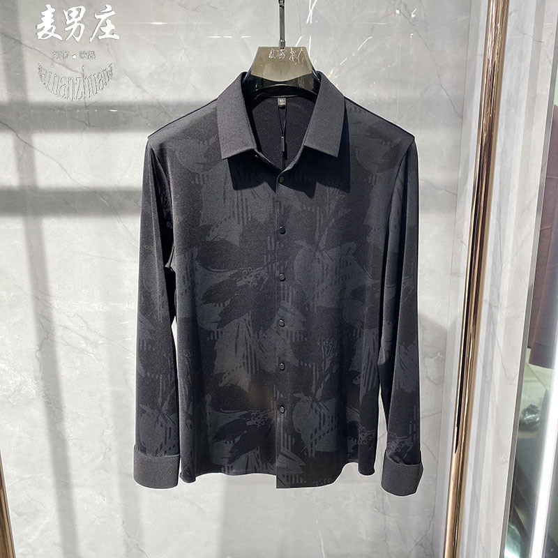 欧潮男士26秋冬新款翻领暗花时尚休闲长袖衬衫商务修身舒适百搭爆