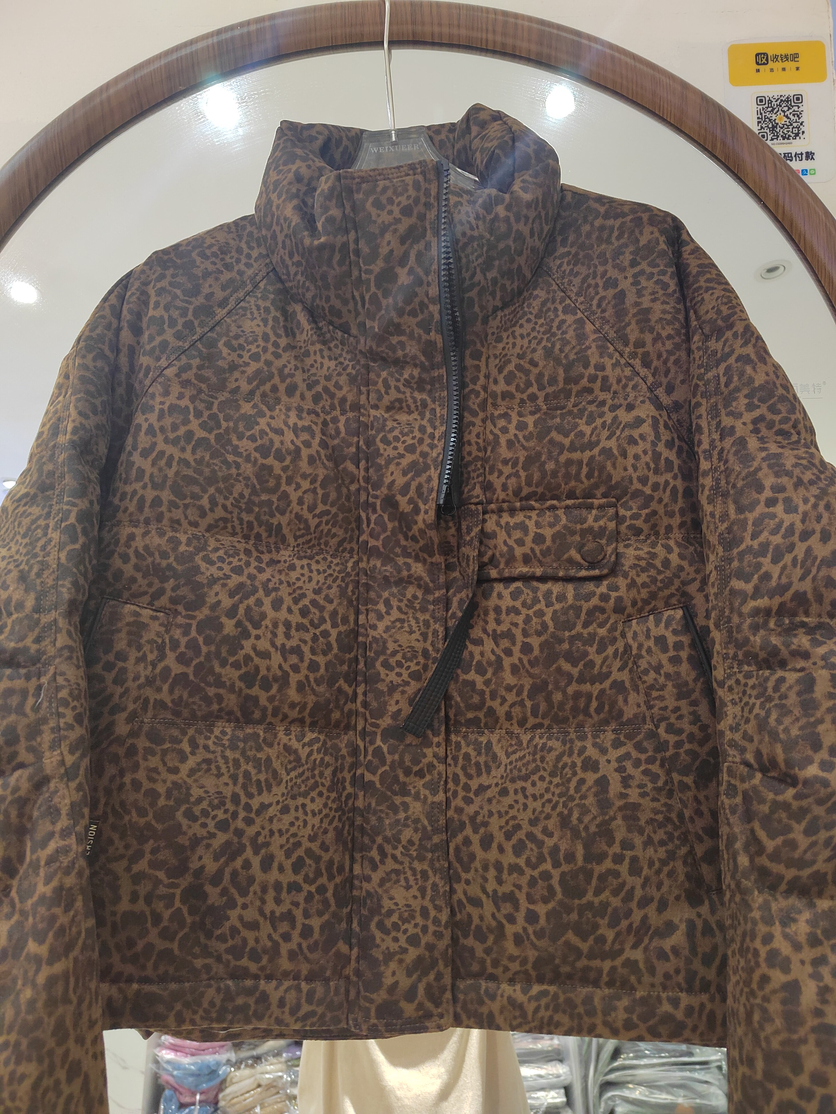 秋冬季新款豹纹90绒2629立领欧货羽绒服小个子保暖女装外套上衣
