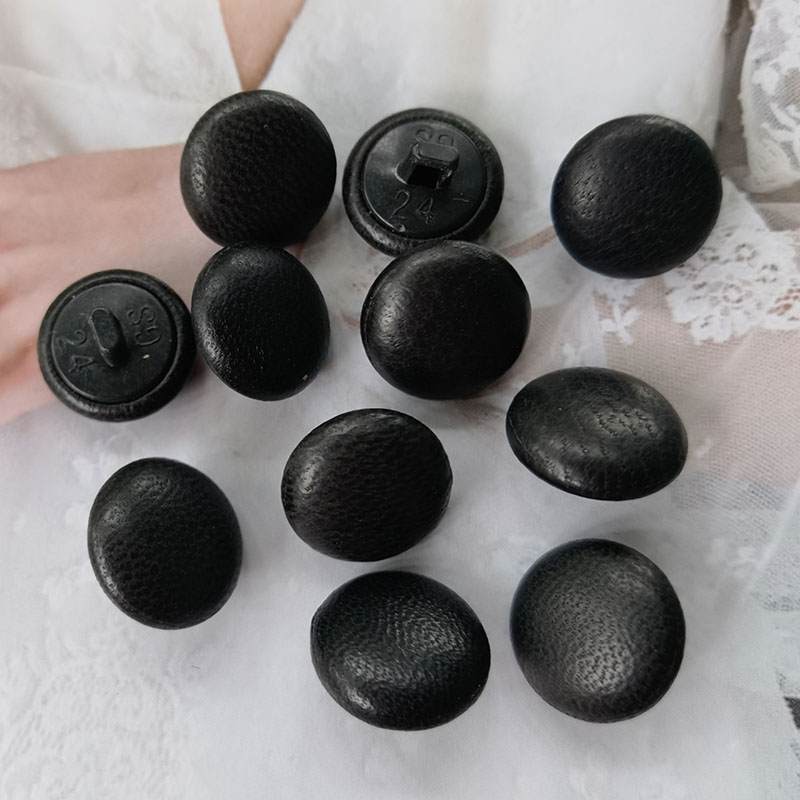 DIY15MM真羊皮纽扣黑色扣子