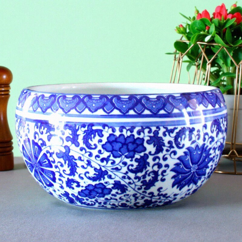 景德镇陶瓷缸青花瓷聚宝盆招财聚财摆件新中式鱼缸水缸瓷器花瓶