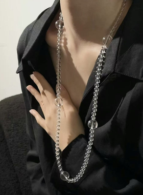 利姆利亚双A天然白水晶佛珠项链108颗念珠叠戴多层长款毛衣链