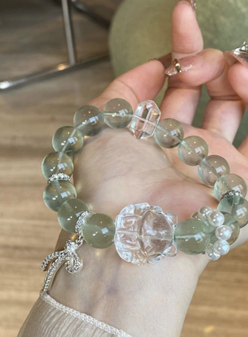 薄荷曼波天然绿萤石白水晶手链
