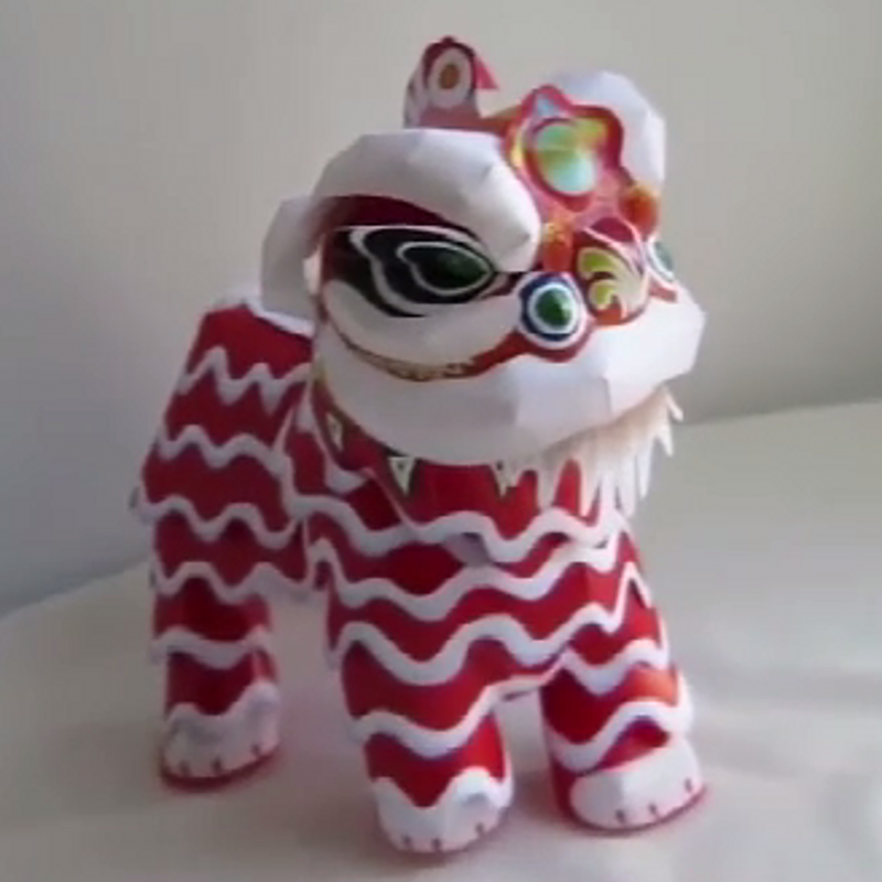 纸乐多喜庆中国舞狮手工diy拼装3d折纸益智动态玩具立体纸模型