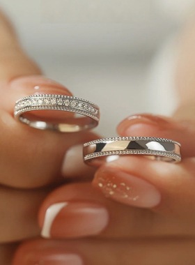 简约新款莫桑石925银珠边情侣戒指对戒求婚结婚女小清新排钻戒指